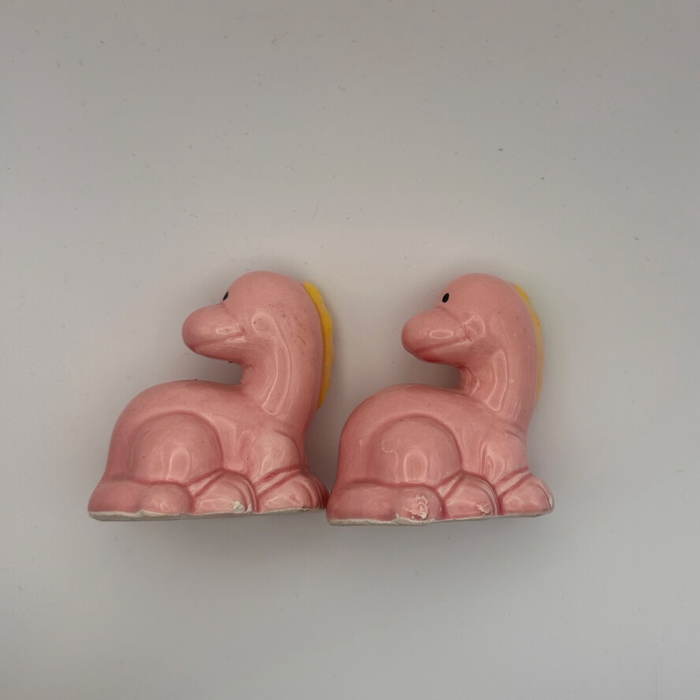 Vintage Pink Dinosaur Salt & Pepper Shakers – Cute Retro Kitchen Decor - Picture 3 of 6